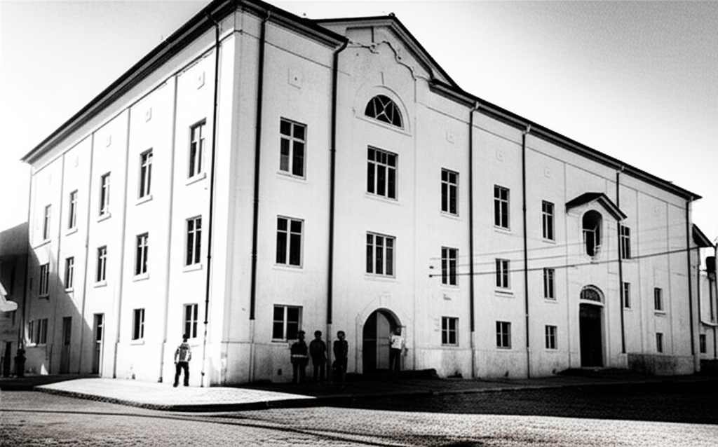 Foto antiga sépia da fachada votorantim, com chaminés e edifícios industriais