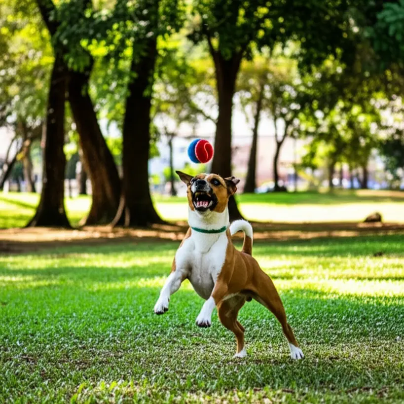 Cachorro feliz correndo em área verde do Parque da Jaqueira em Recife