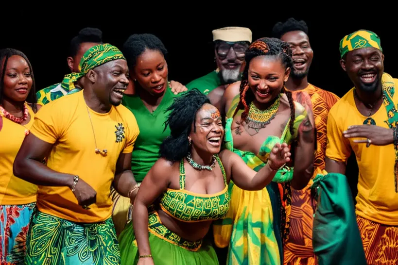 Artistas negros celebrando a cultura afro-brasileira Grupo de artistas negros celebrando a riqueza da cultura afro-brasileira em um festival