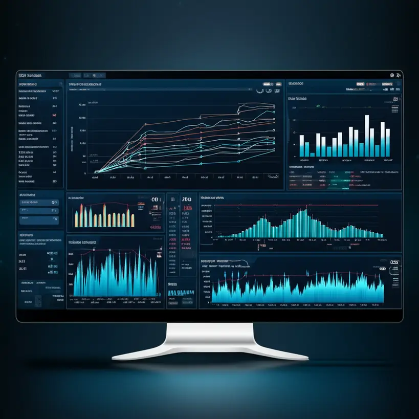 Representação de um dashboard de CRM com gráficos e funil de vendas, simbolizando a automação de vendas e gestão de clientes.
