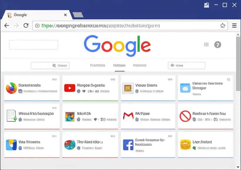 Extensões de Navegador para Otimização Ilustração de um navegador de internet com vários ícones de extensões de produtividade flutuando ao redor, representando otimização.