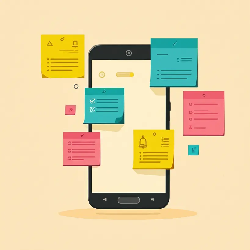 Interface do Google Keep com notas coloridas e listas de verificação