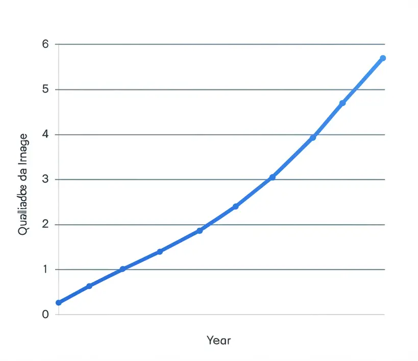Gráfico mostrando o aumento da qualidade e variedade em bancos de mídia gratuita ao longo dos anos