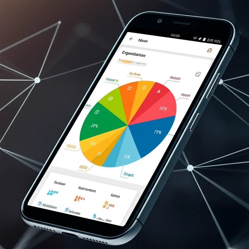 Gráfico de pizza mostrando categorias de gastos em um smartphone