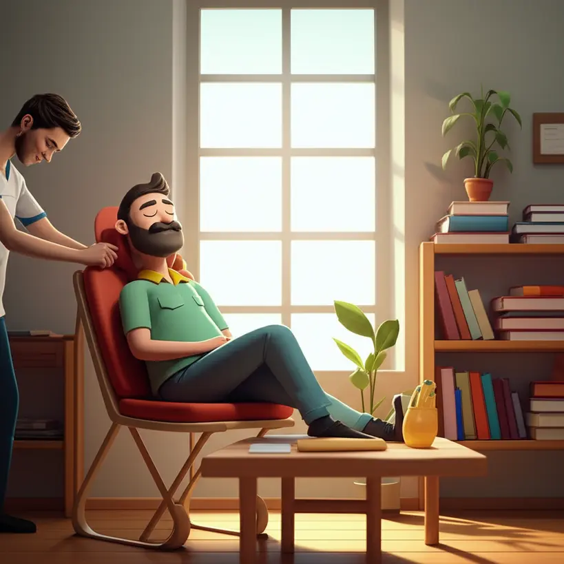 Professor participando de uma sessão de meditação ou massagem para relaxamento