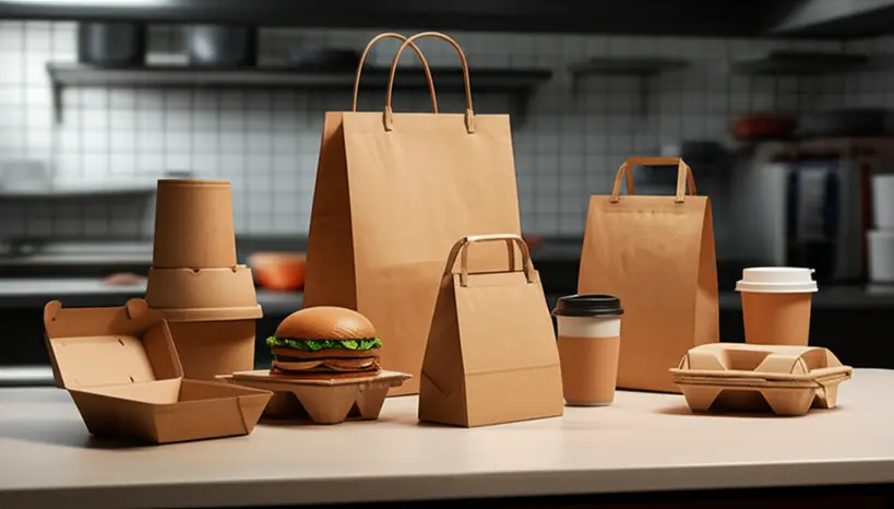 Diferentes modelos de embalagens Kraft para delivery de alimentos